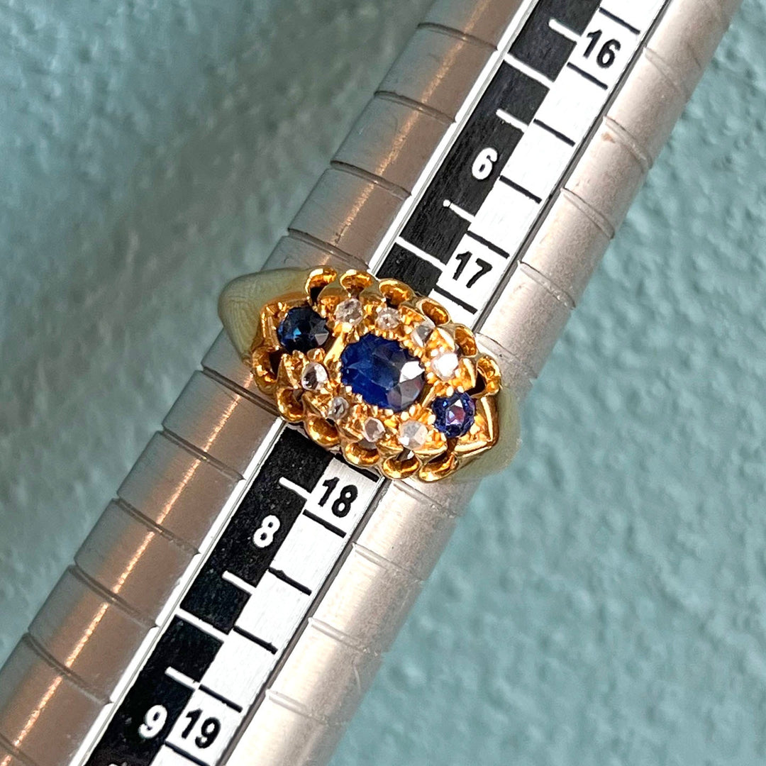 Antique Edwardian Gold Sapphire Diamond Ring, Birmingham 1912