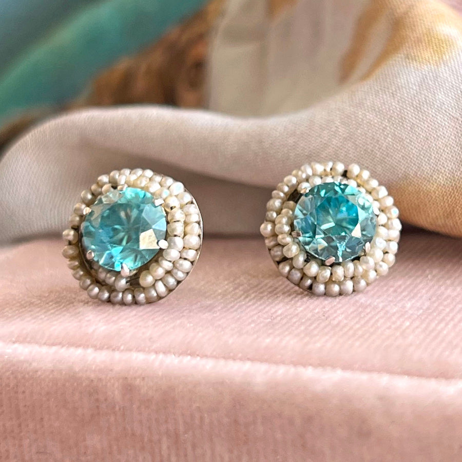 Antique Edwardian Gold Zircon and Seed Pearl Earrings, c.1910