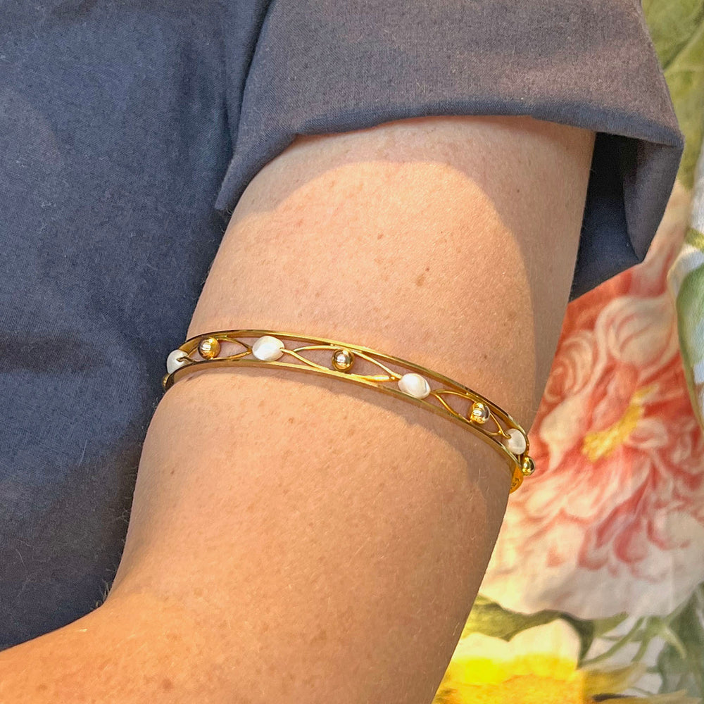 Antique Edwardian Pearl 9k Gold Bangle c. 1910