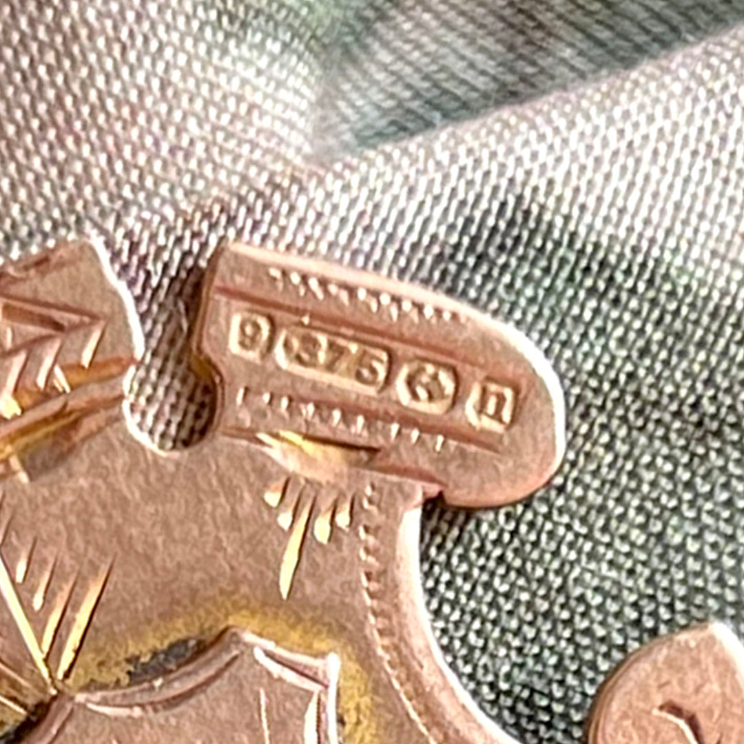 Antique Edwardian Pendant Gold Engraved Shield Fob, Birmingham 1912