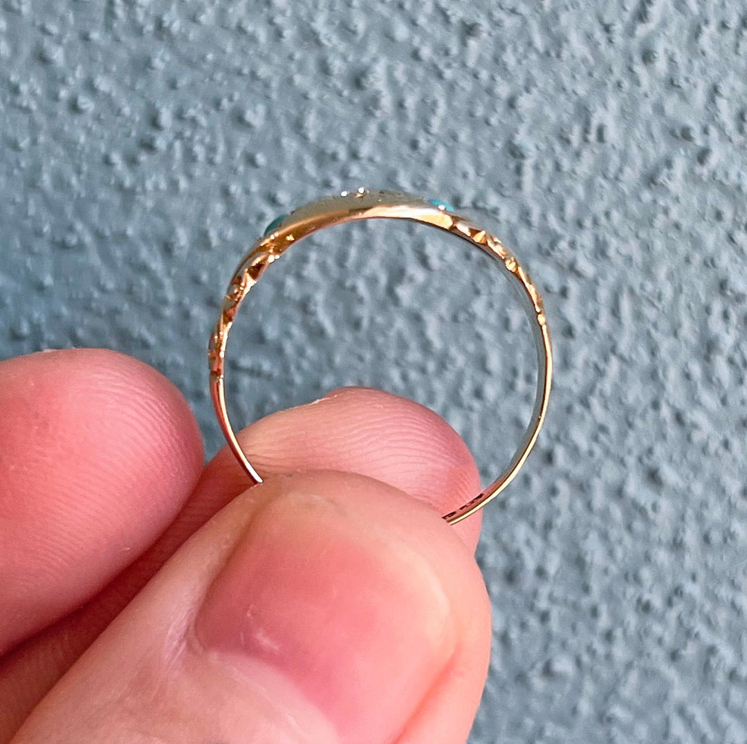 Antique Edwardian Ring Gold Star Set Turquoise & Diamond, Birmingham 1907