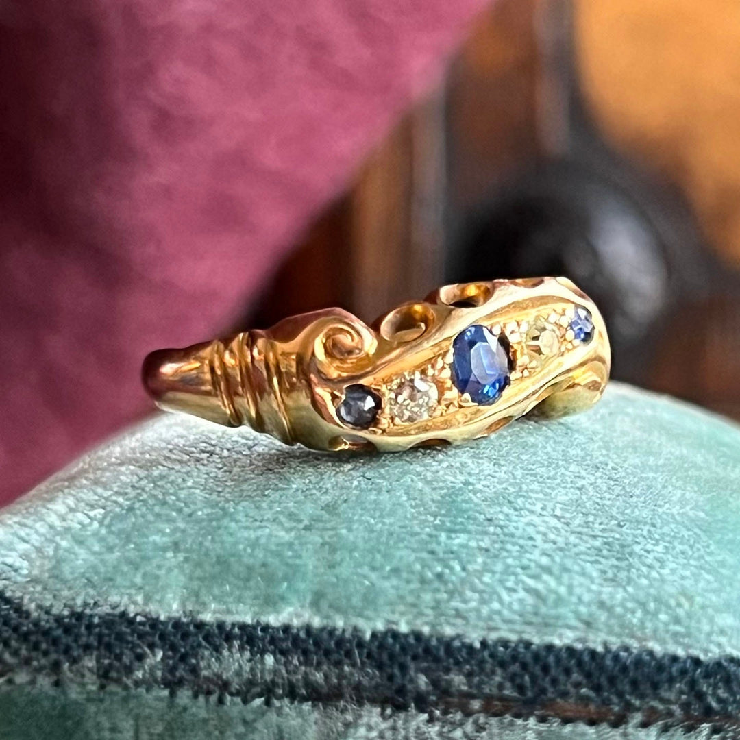 Antique Edwardian sapphire diamond five stone gold ring