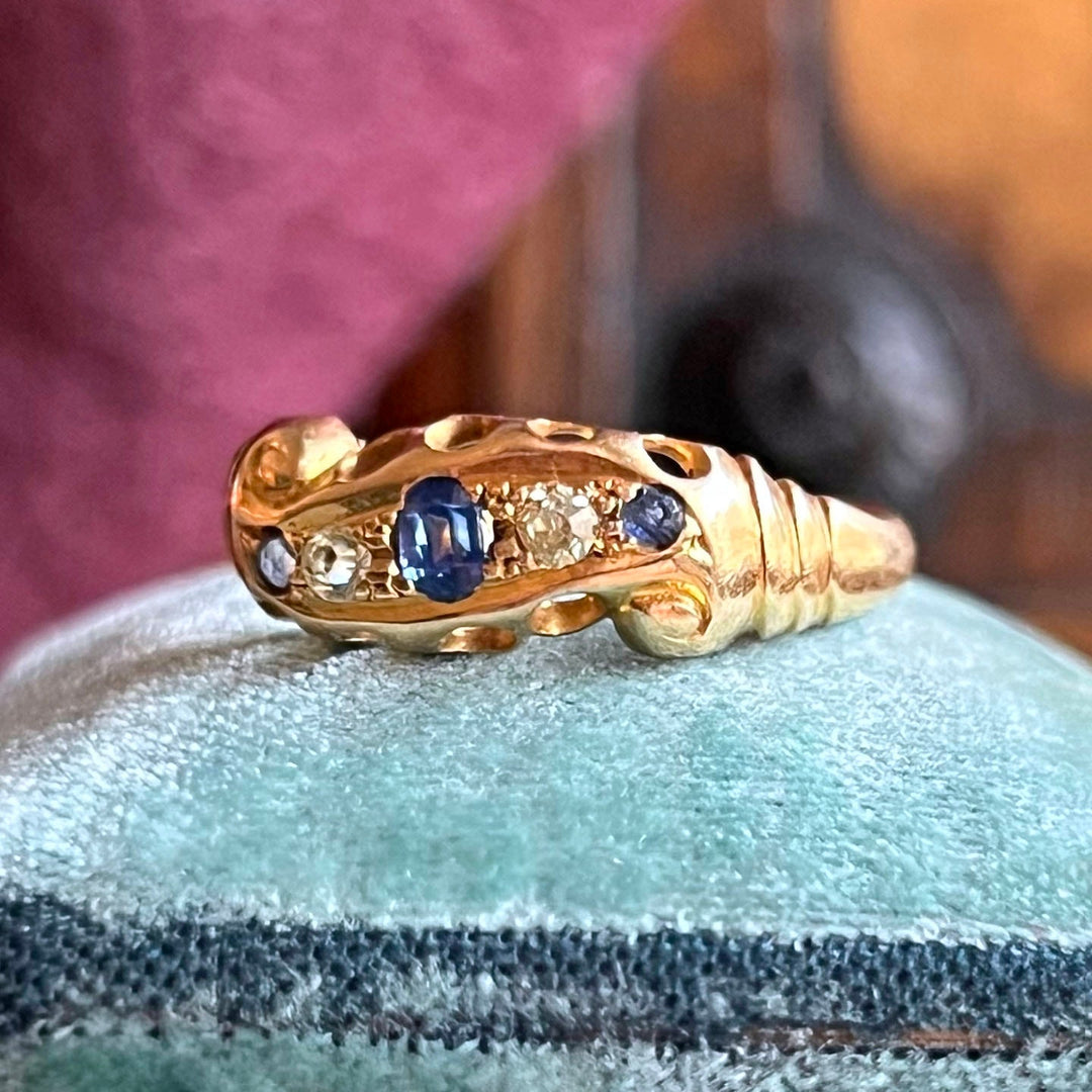 Side profile of sapphire diamond half hoop ring