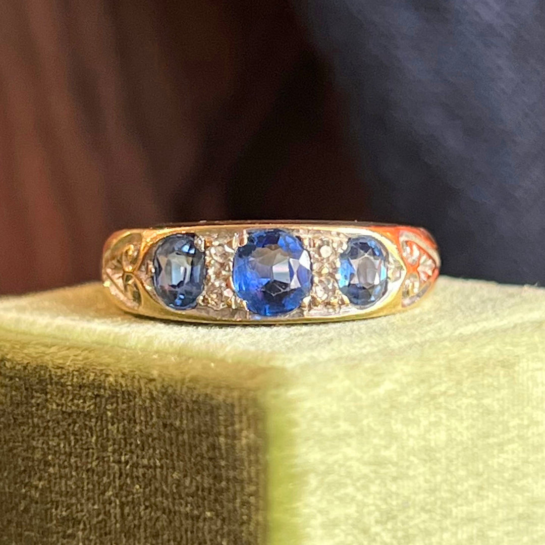 Antique Edwardian Sapphire Diamond Ring 18k Gold Birmingham 1900