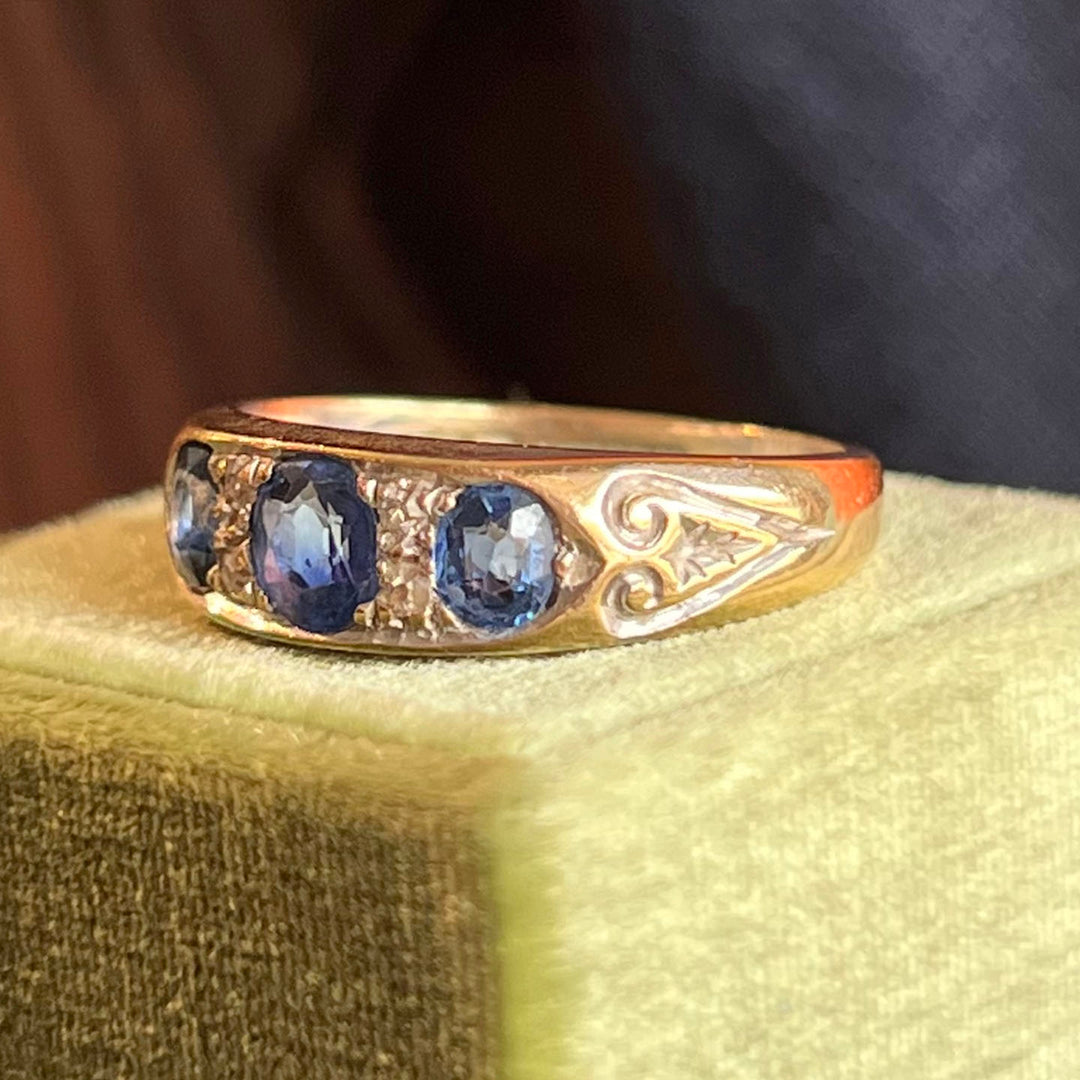 Antique Edwardian Sapphire Diamond Ring 18k Gold Birmingham 1900