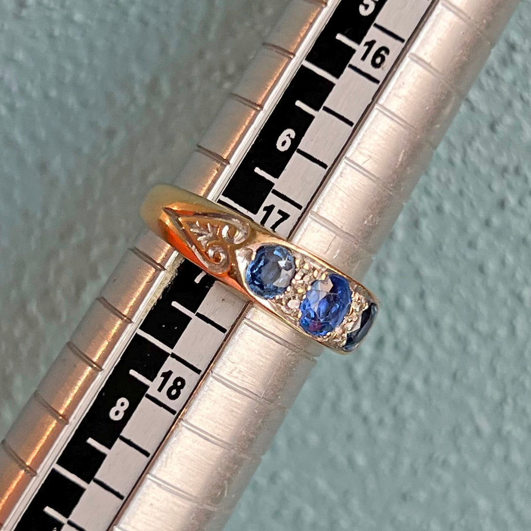 Antique Edwardian Sapphire Diamond Ring 18k Gold Birmingham 1900