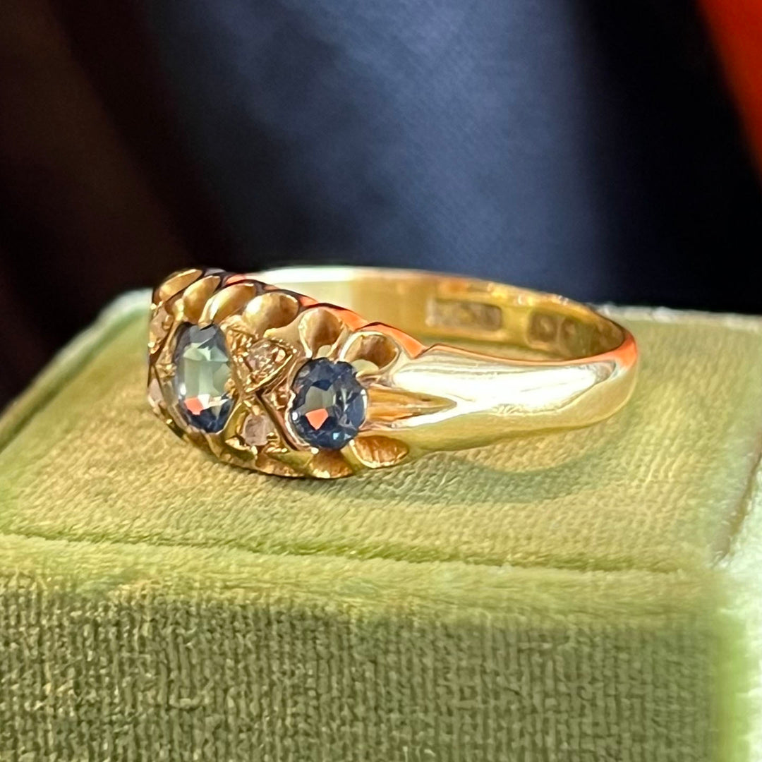 Antique Edwardian Sapphire Diamond Ring 18k Gold London 1900
