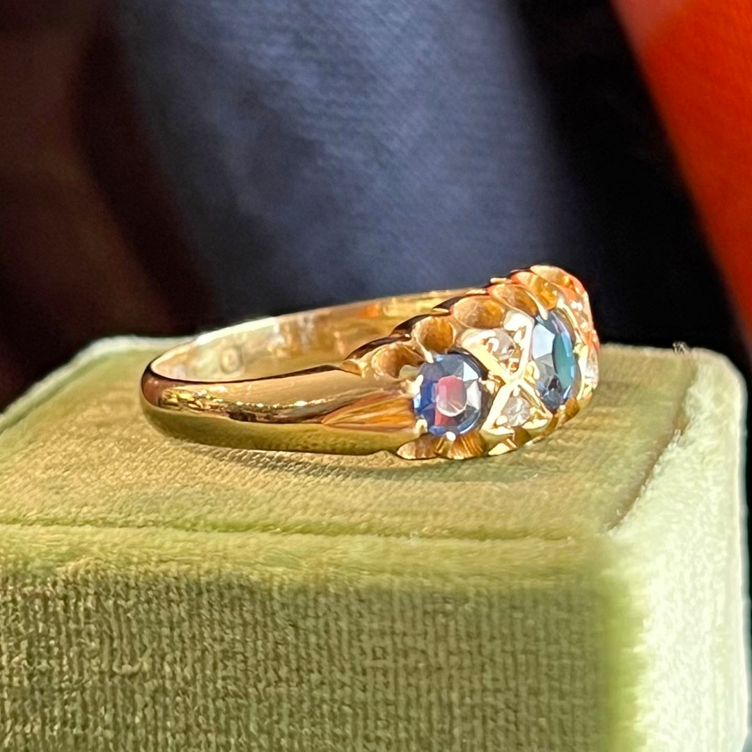 Antique Edwardian Sapphire Diamond Ring 18k Gold London 1900