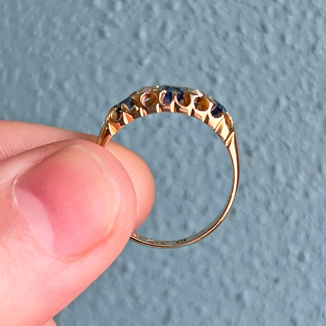 Antique Edwardian Sapphire Diamond Ring 18k Gold London 1900