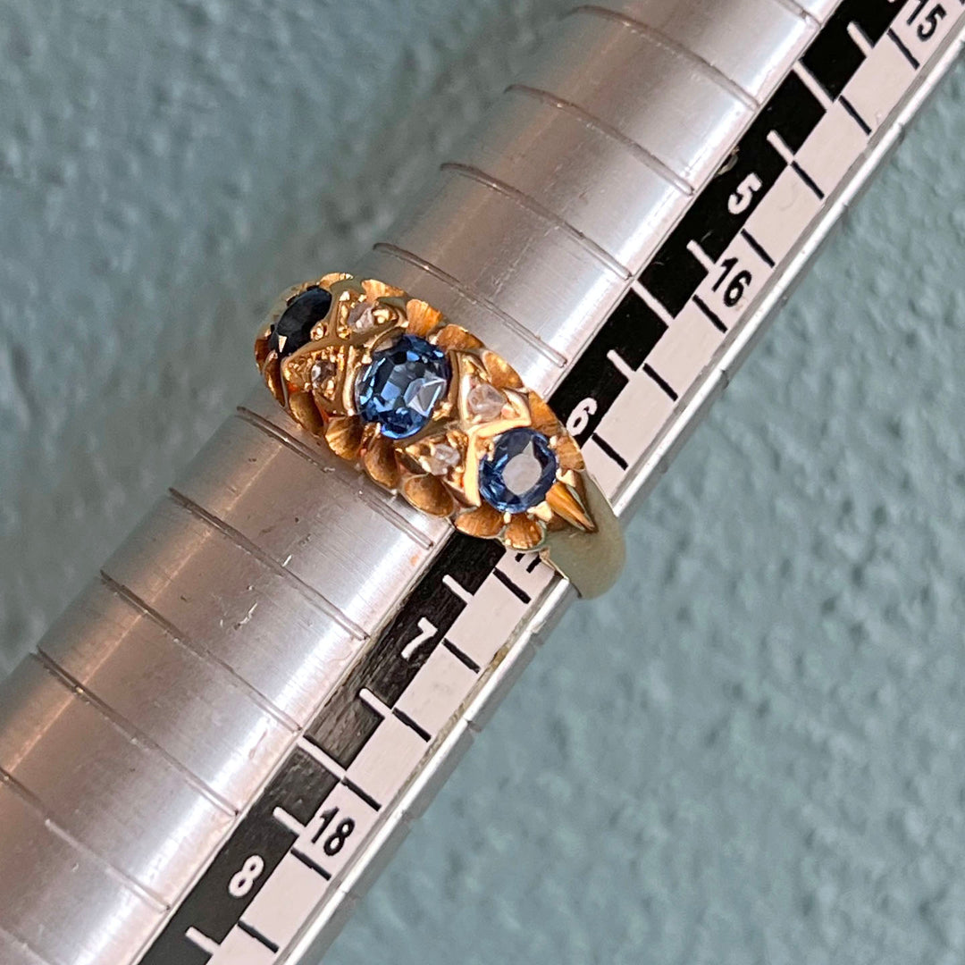 Antique Edwardian Sapphire Diamond Ring 18k Gold London 1900