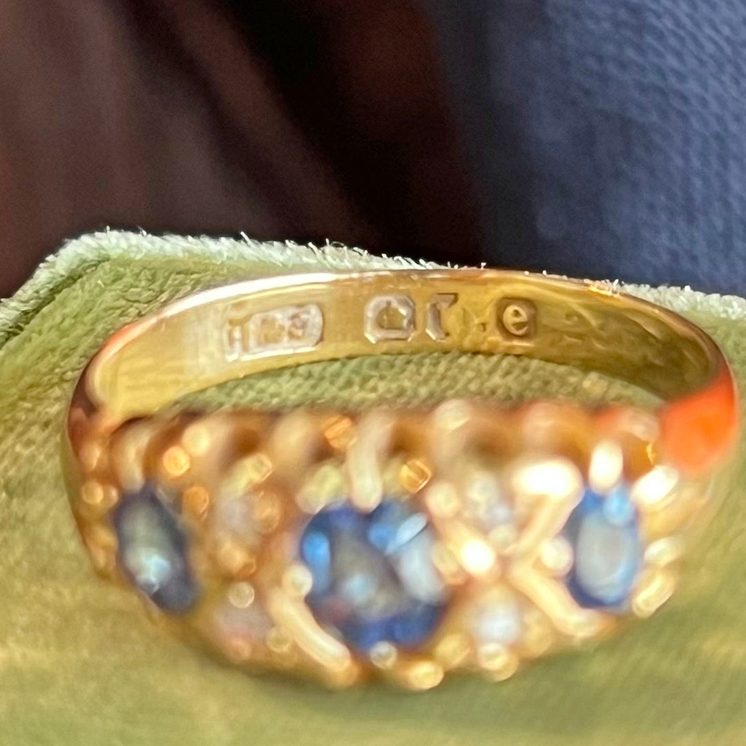 Antique Edwardian Sapphire Diamond Ring 18k Gold London 1900