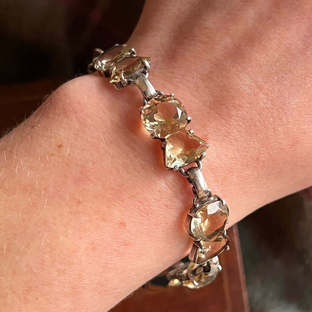 Antique Edwardian Scottish Thistle Bracelet Silver Citrine, c.1910