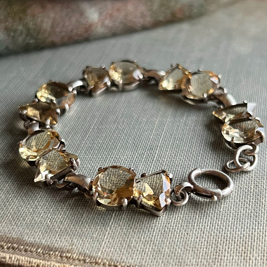 Antique Edwardian Scottish Thistle Bracelet Silver Citrine, c.1910