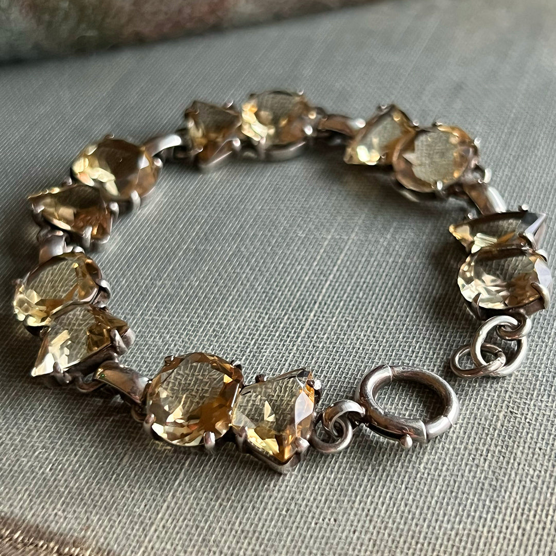 Antique Edwardian Scottish Thistle Bracelet Silver Citrine, c.1910