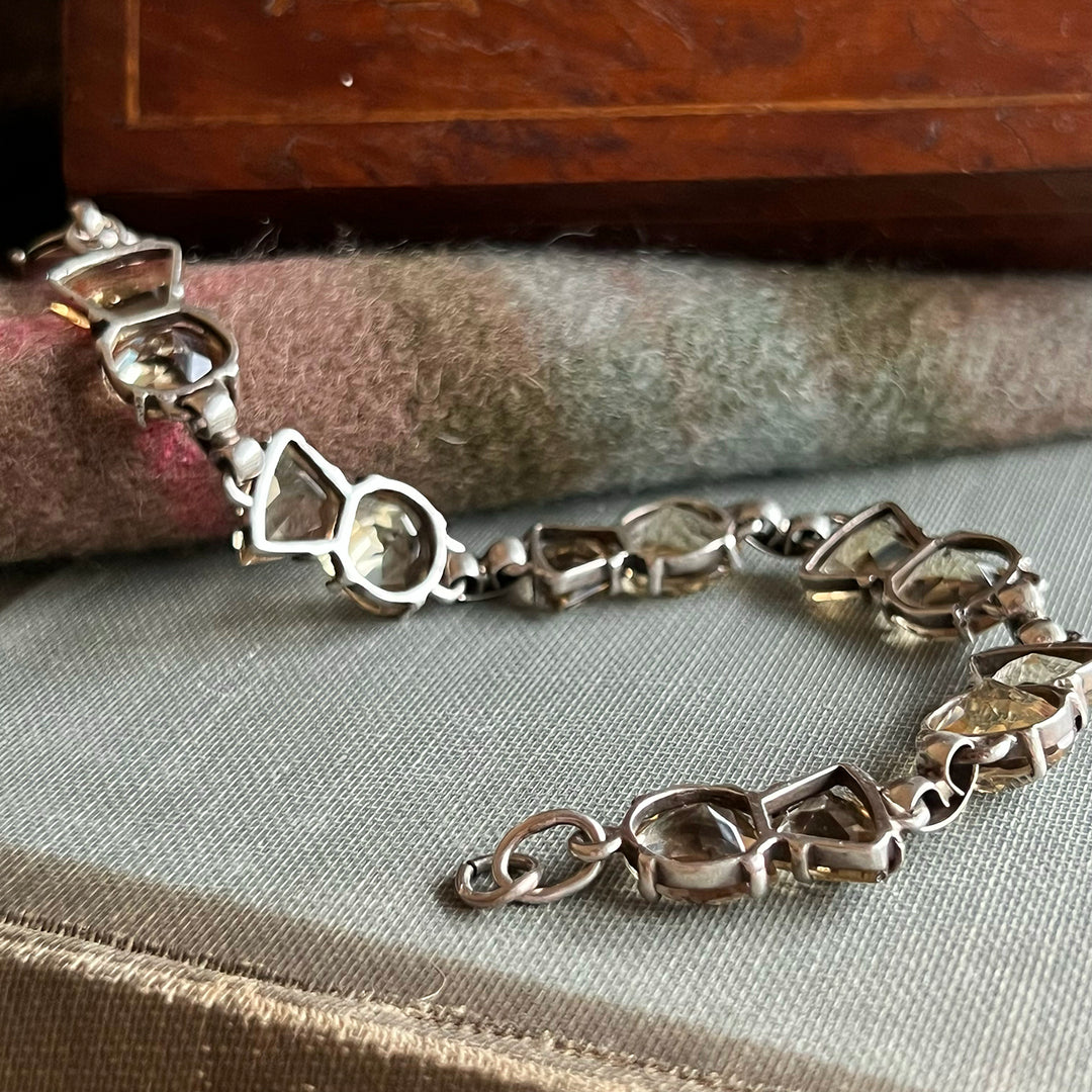 Antique Edwardian Scottish Thistle Bracelet Silver Citrine, c.1910