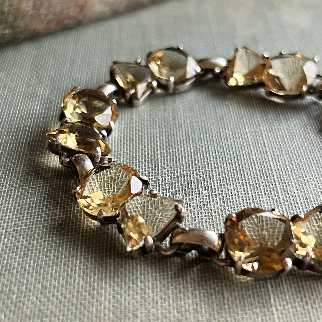 Antique Edwardian Scottish Thistle Bracelet Silver Citrine, c.1910