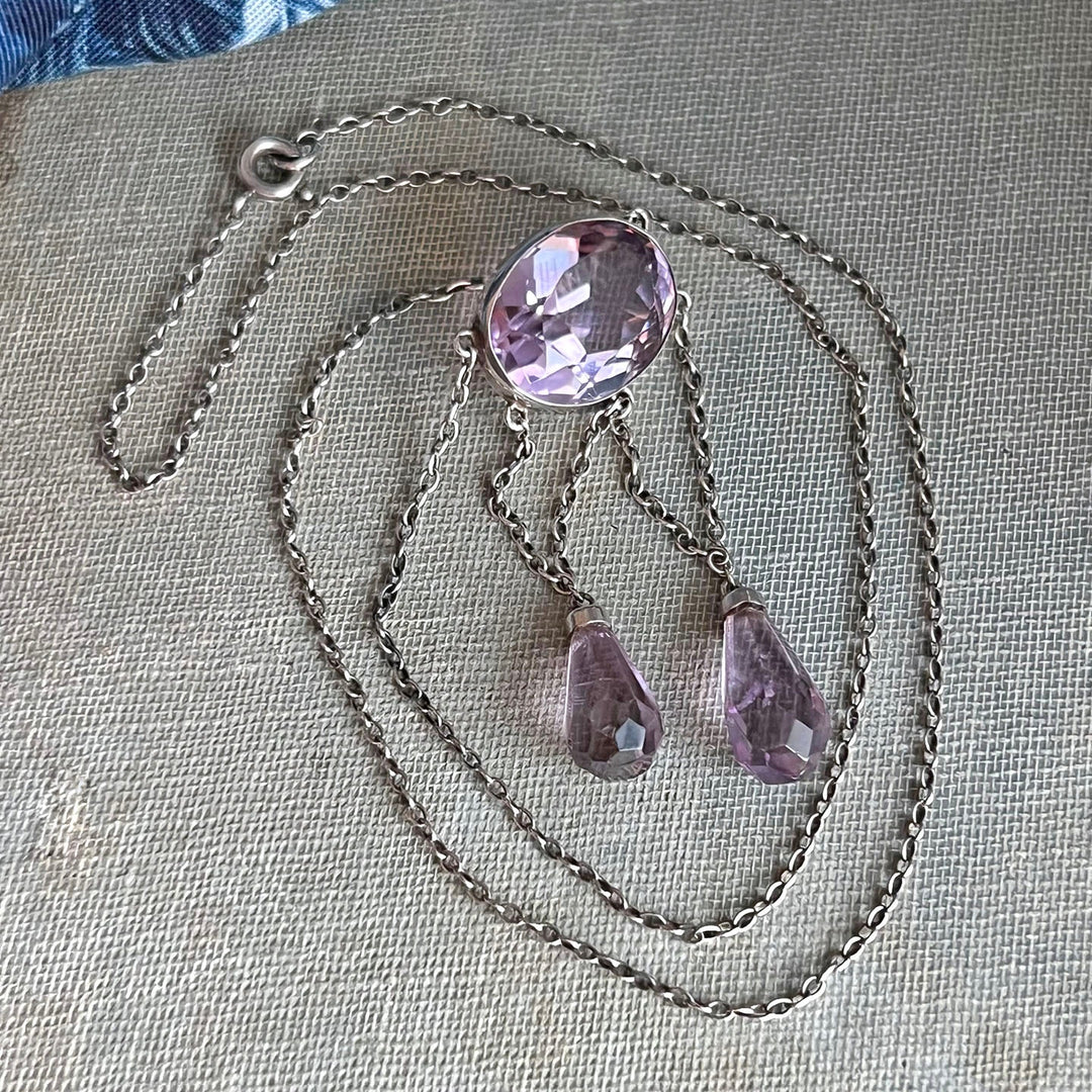 Antique Edwardian silver amethyst necklace purple gemstones
