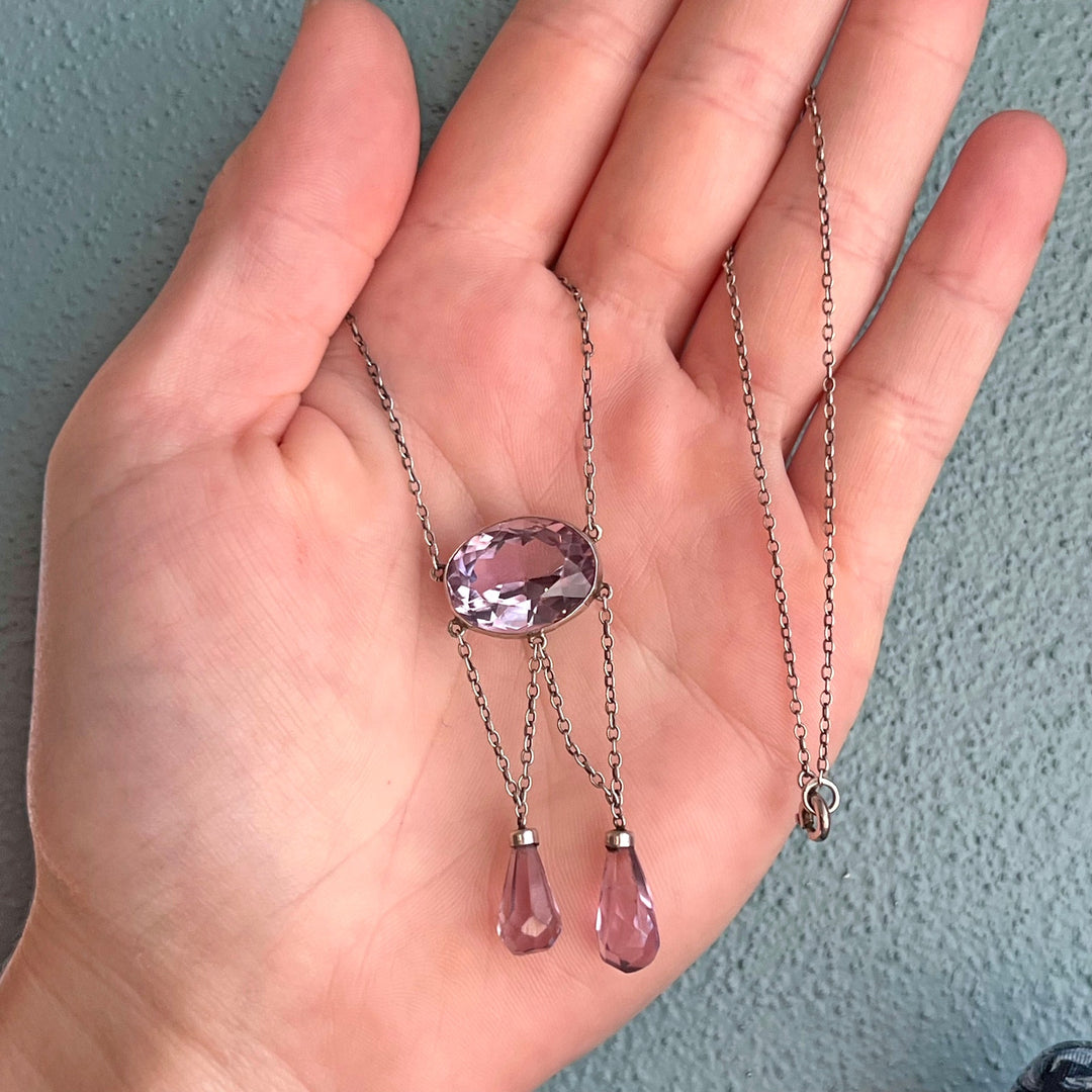 Antique Edwardian Silver Amethyst Necklace c. 1910