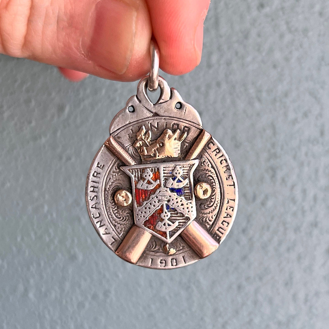 Silver and enamel cricket medal