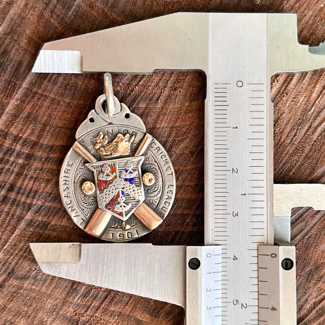 Antique Edwardian Silver Enamel Cricket Fob Medal