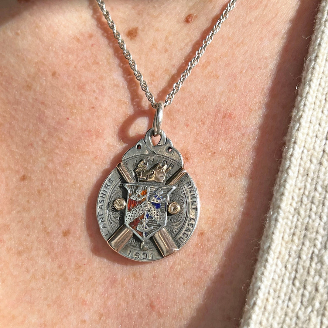 Edwardian cricket fob medal in silver