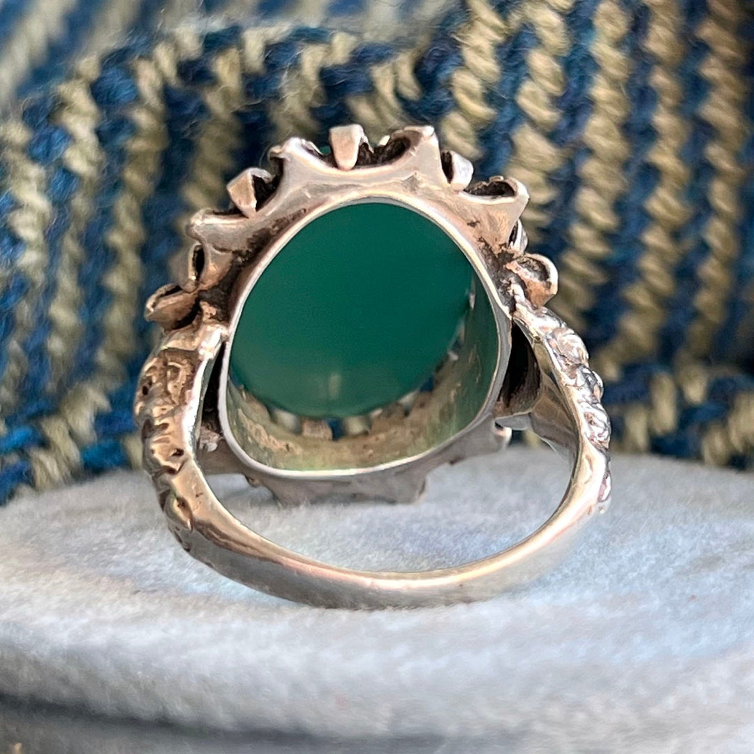 Antique Edwardian Silver Green Chalcedony Ring c. 1910
