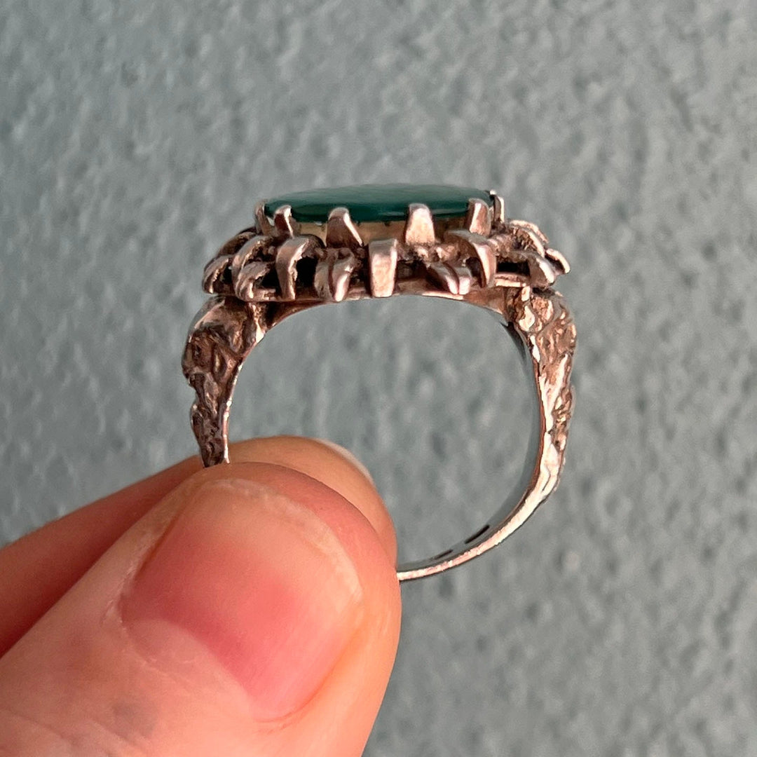 Antique Edwardian Silver Green Chalcedony Ring c. 1910