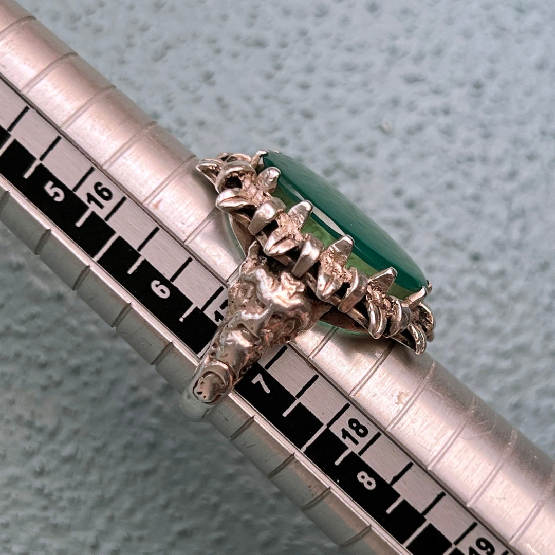 Antique Edwardian Silver Green Chalcedony Ring c. 1910
