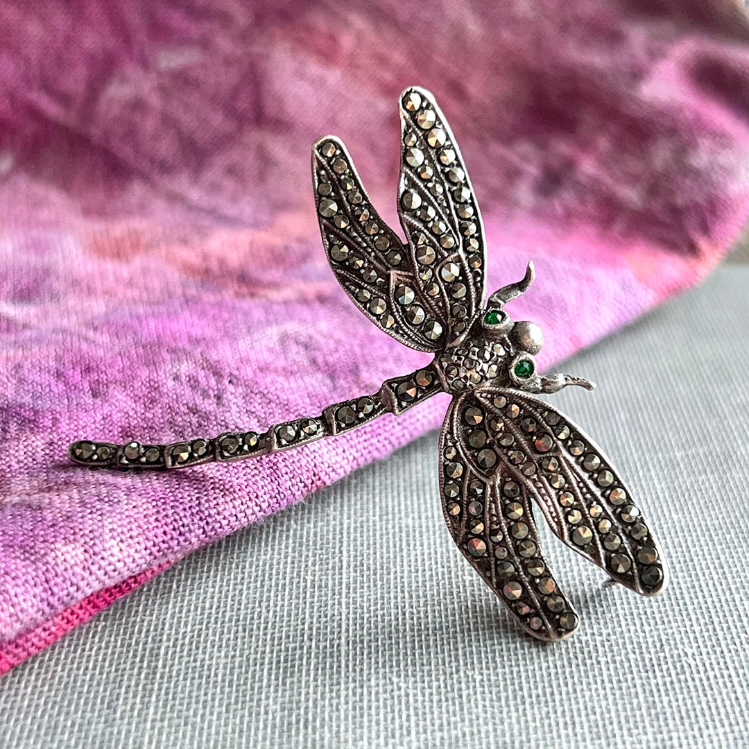 Antique Edwardian silver marcasite dragonfly brooch