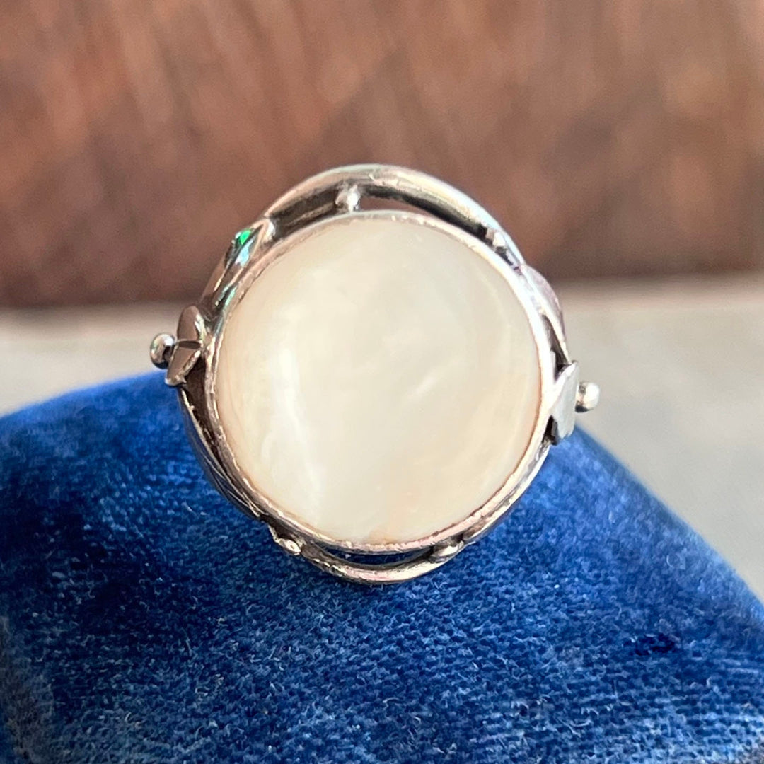 Antique Edwardian silver mother of pearl ring