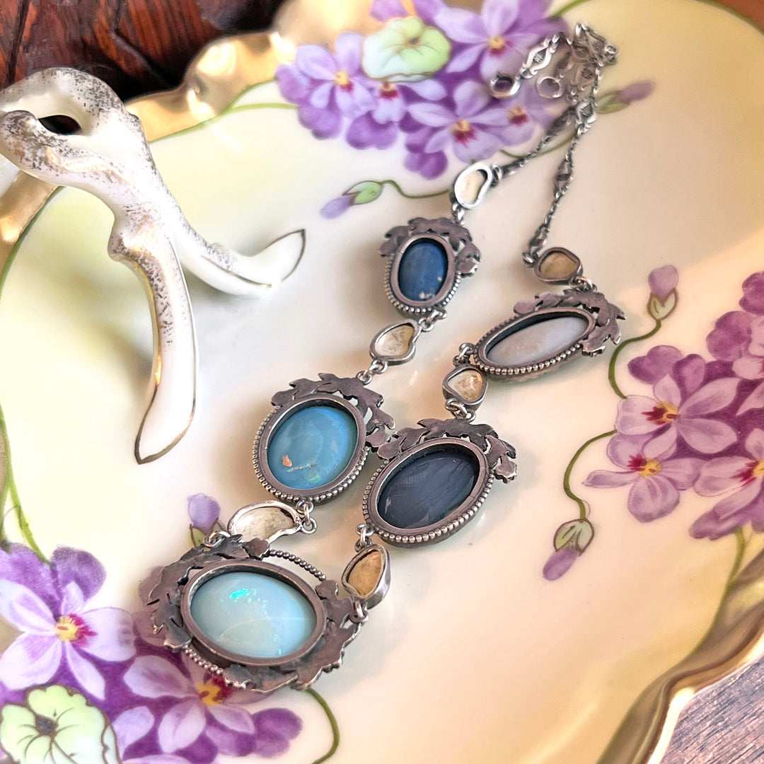 Antique Edwardian Silver Opal Pearl Necklace Silver c. 1910