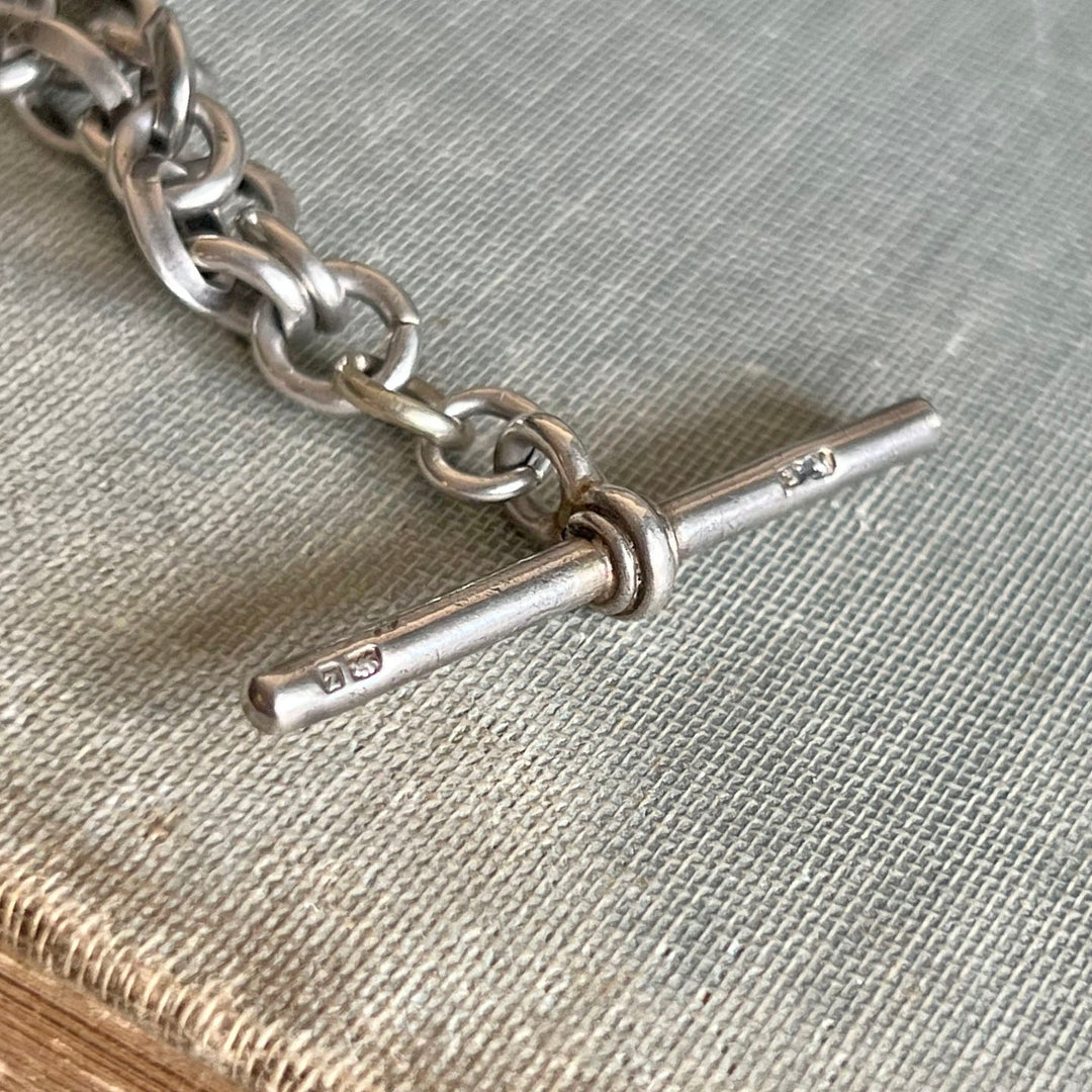 Antique Edwardian Silver Watch Chain with T-Bar, c. 1910