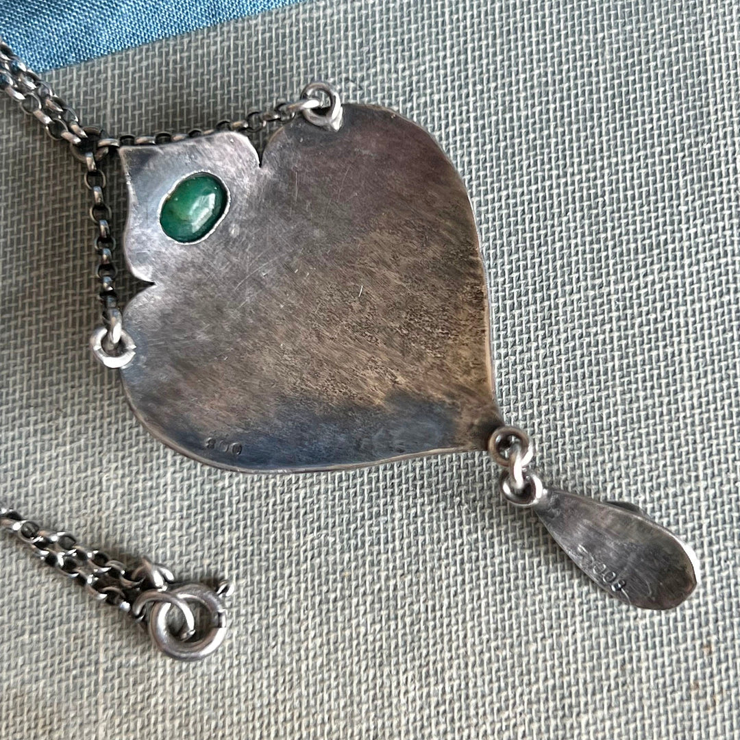 Antique Edwardian Suffragette Drop Necklace Silver Emerald Amethyst & Mother of Pearl, c.1910