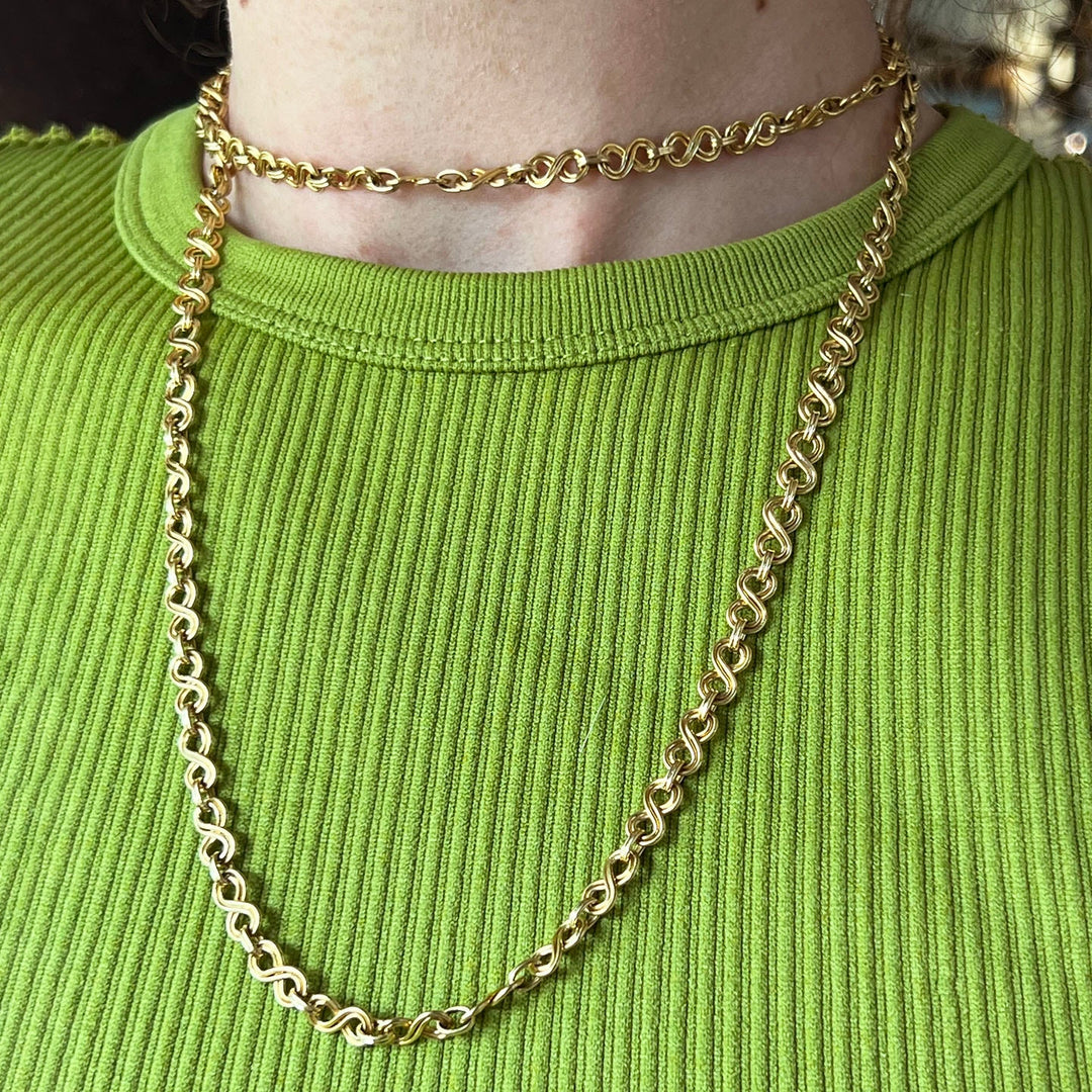 Antique French gold chain Art Deco necklace draped