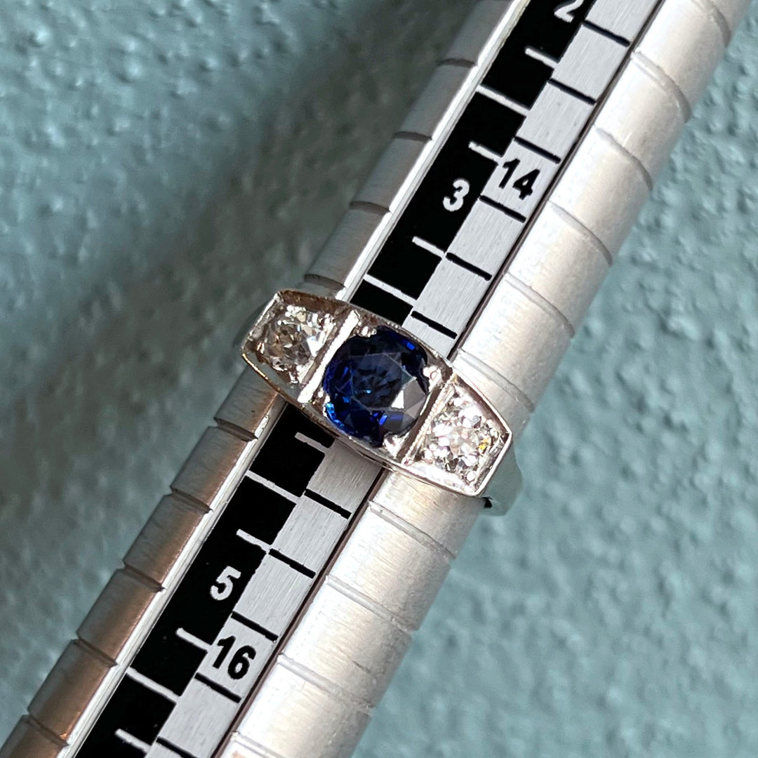 Antique French Art Deco Sapphire Diamond Ring Engagement Ring