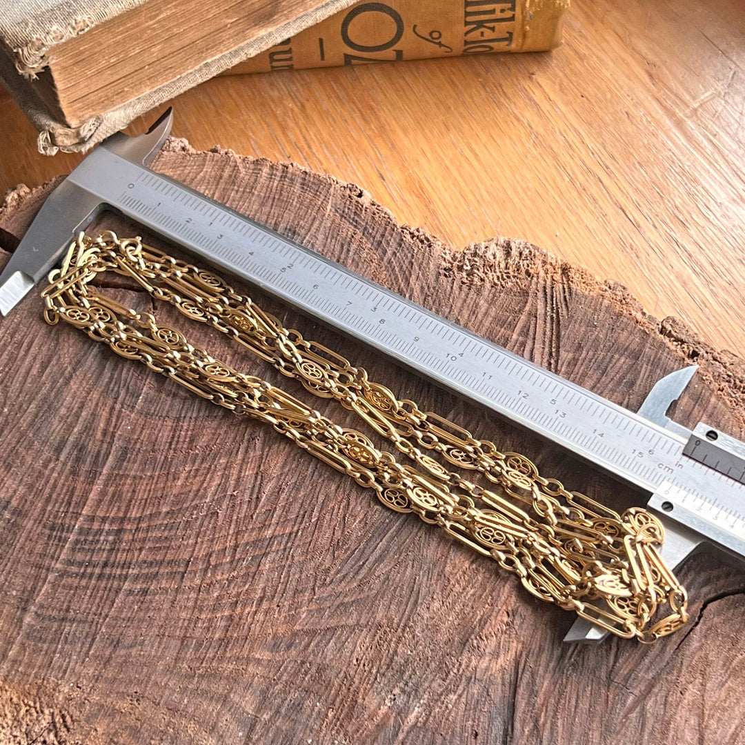 Antique French Gold Long Link Chain, France c. 1890