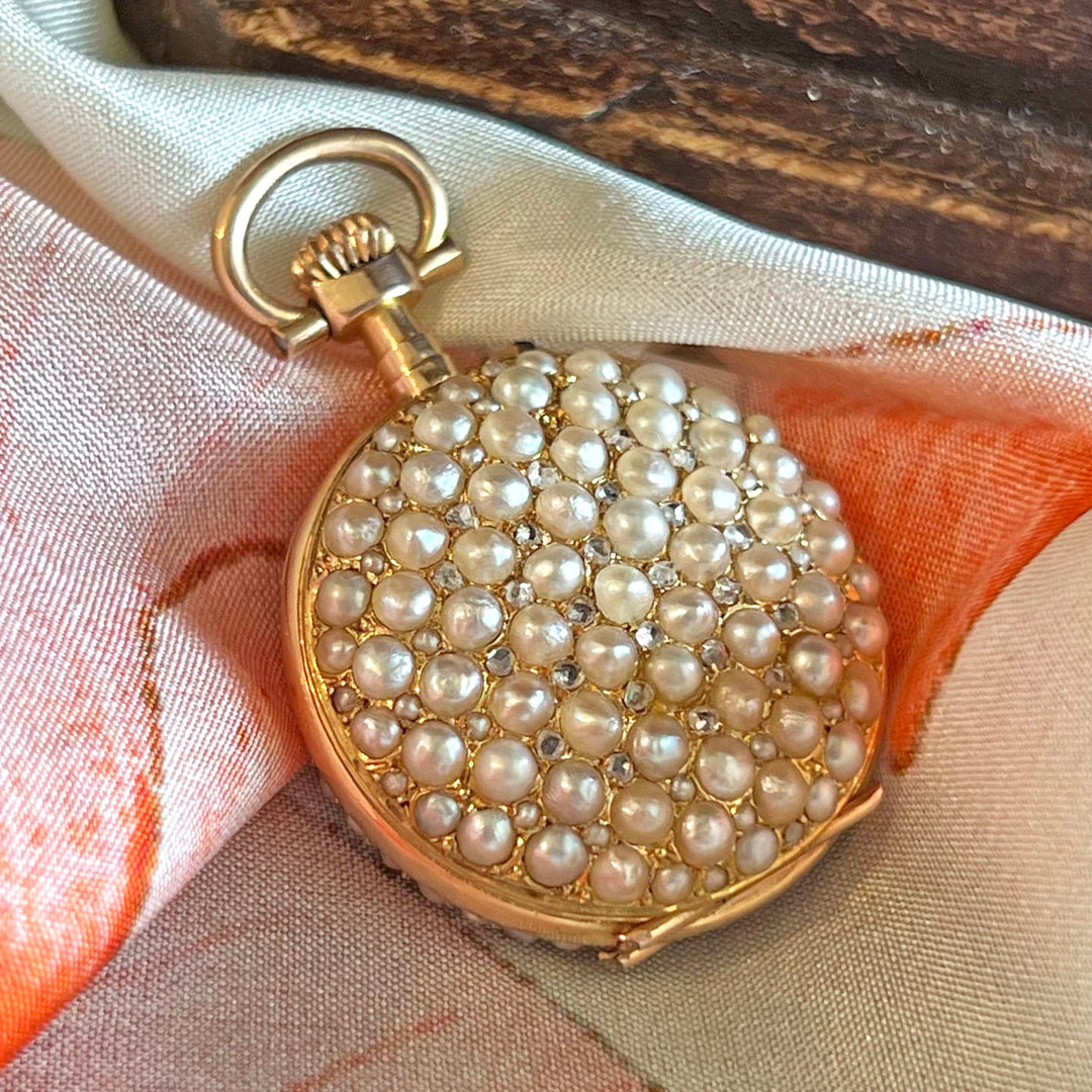 Antique French Gold Pearl & Diamond Lady’s Watch c. 1890