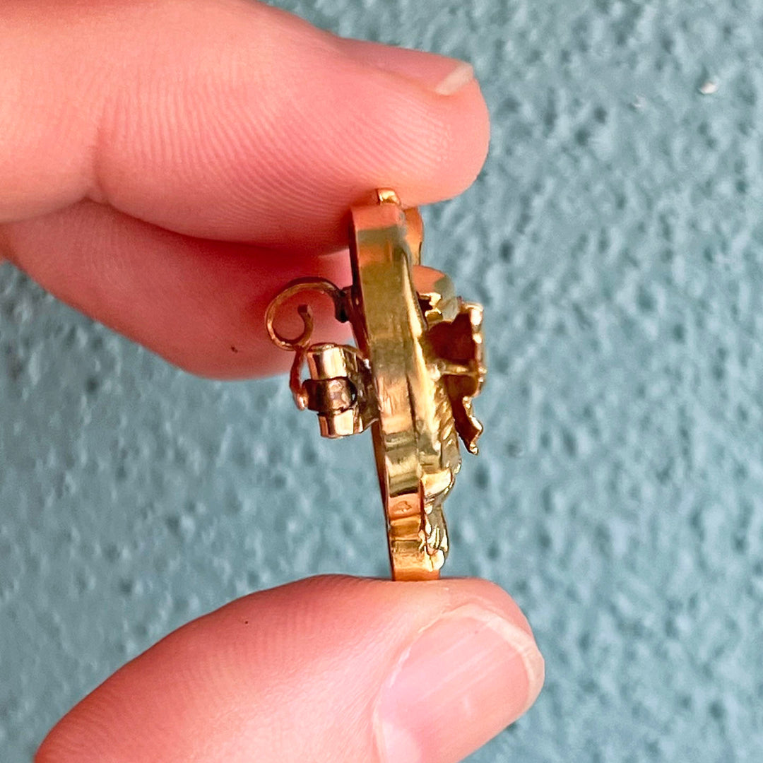 Antique French Griffin Brooch Gold Rose Cut Diamond, c.1890