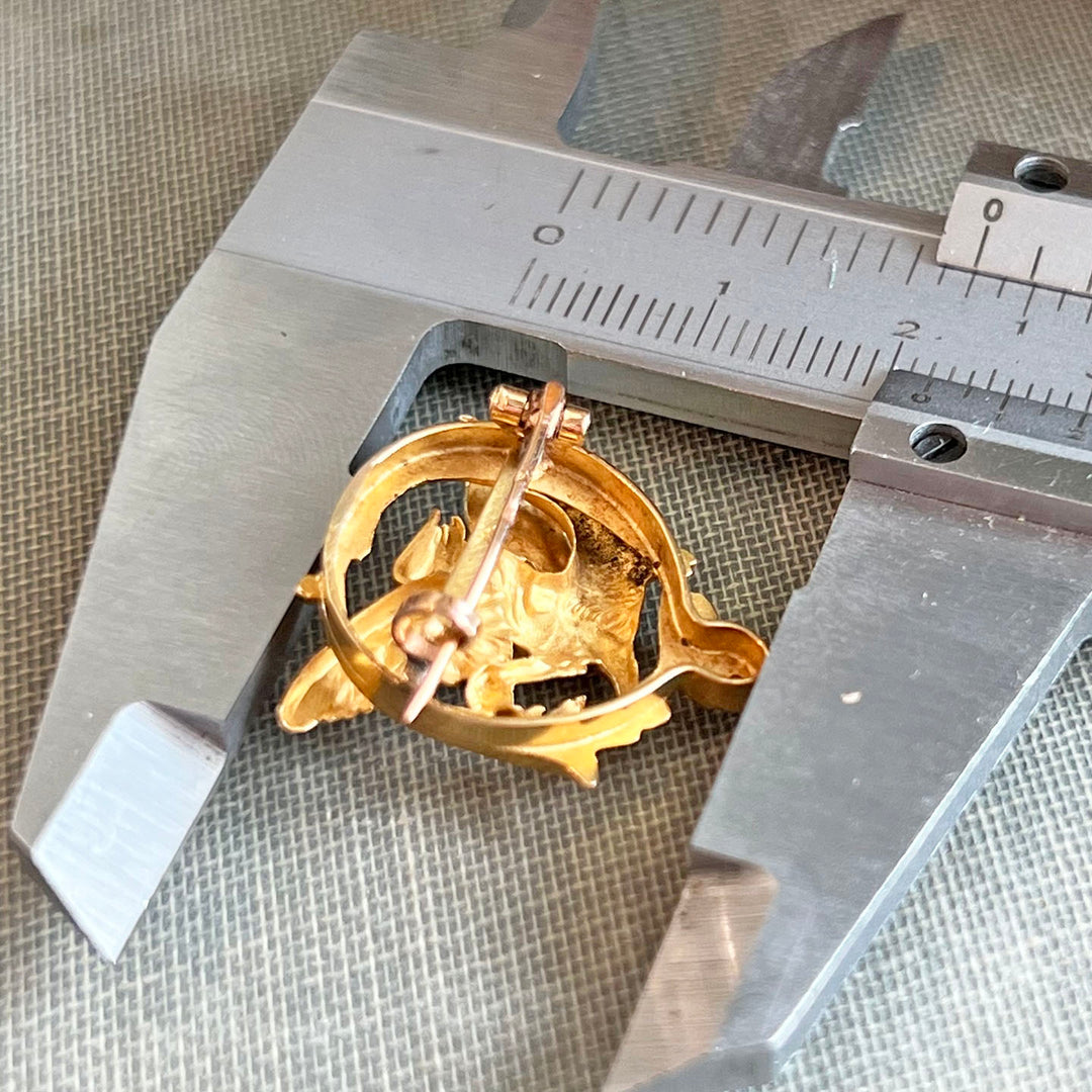 Antique French Griffin Brooch Gold Rose Cut Diamond, c.1890