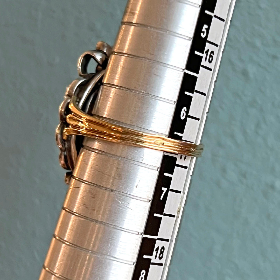 Antique French Ring Gold and Silver Set Aquamarine and Marcasite, c. 1890