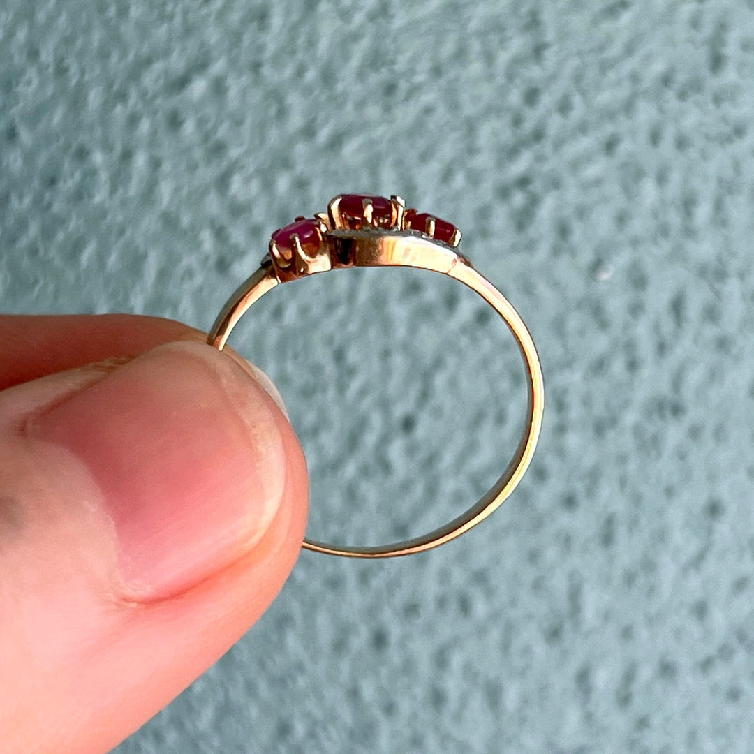 Antique French Ruby and Diamond Toi et Moi Ring in 18 Karat Gold