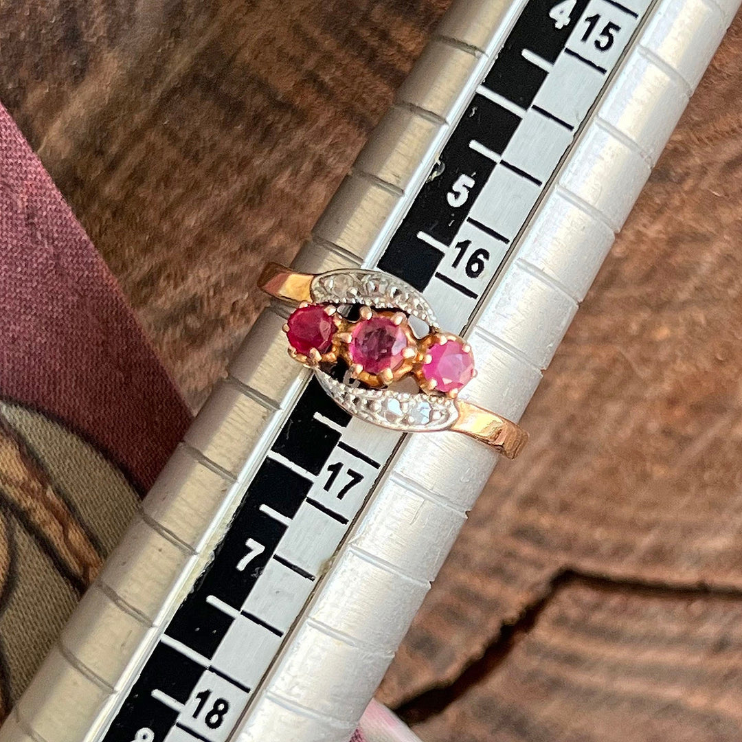 Antique French Ruby and Diamond Toi et Moi Ring in 18 Karat Gold