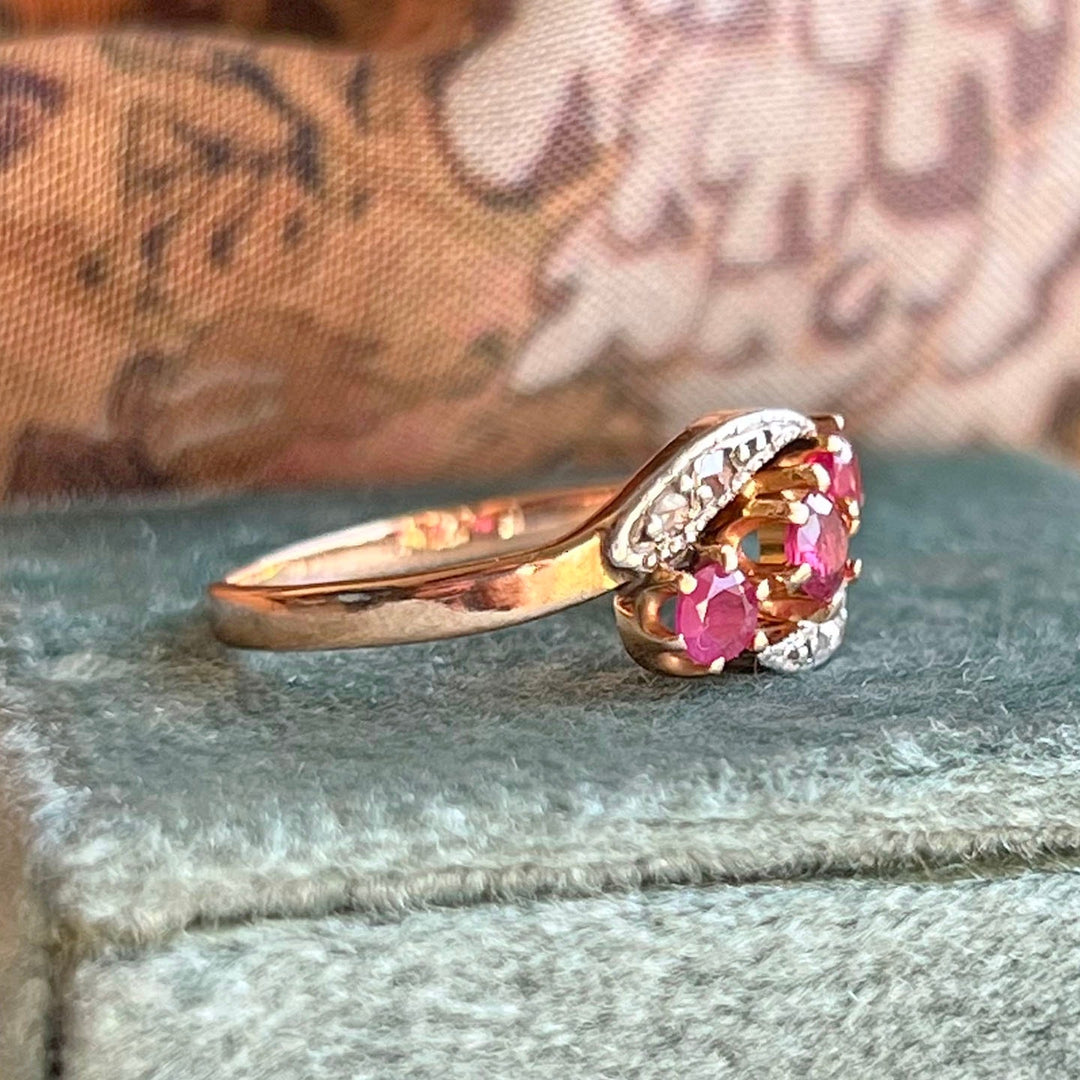 Antique French Ruby and Diamond Toi et Moi Ring in 18 Karat Gold