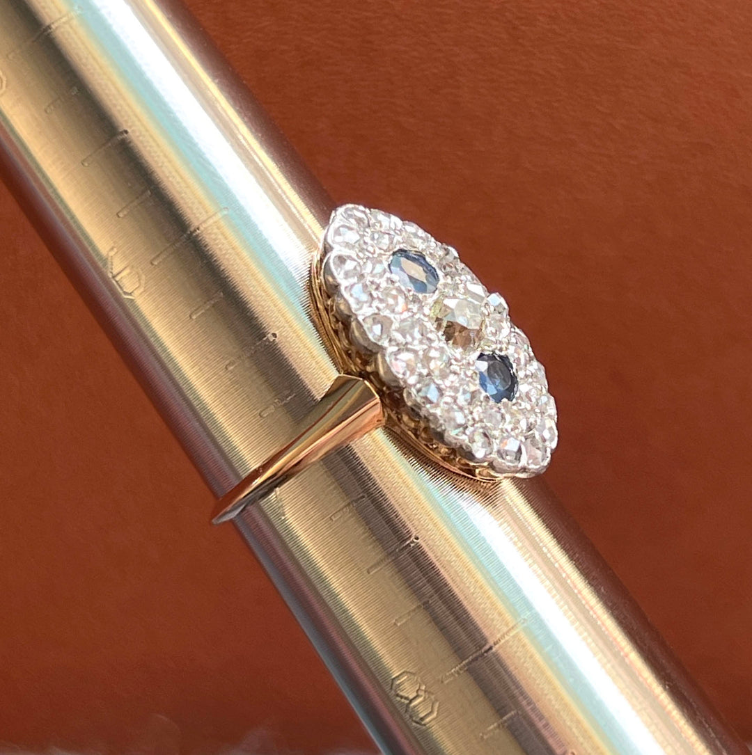 Antique French Sapphire & Diamond Ring 18k Gold Platinum c.1890