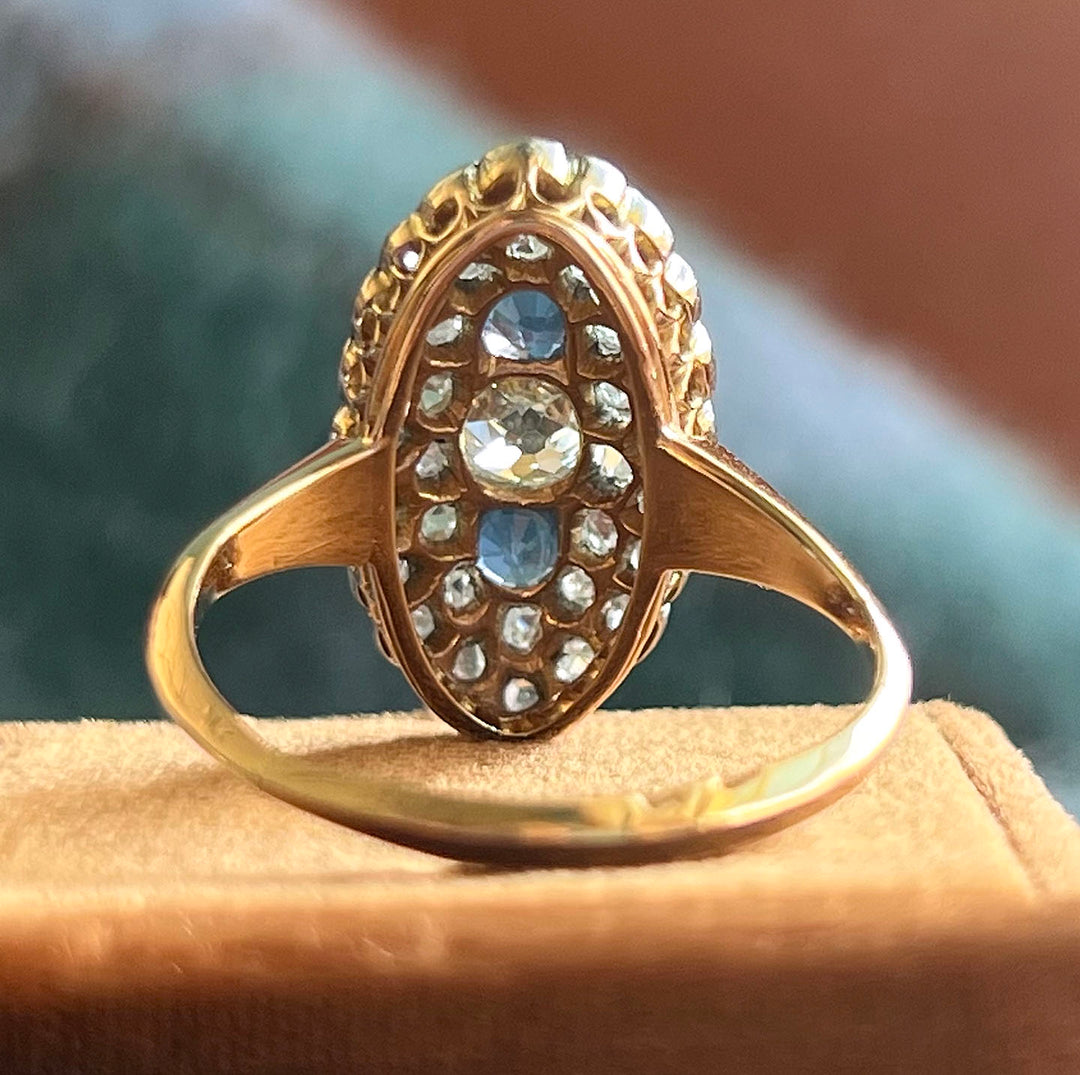 Antique French Sapphire & Diamond Ring 18k Gold Platinum c.1890
