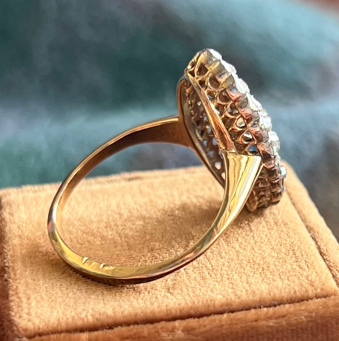 Antique French Sapphire & Diamond Ring 18k Gold Platinum c.1890