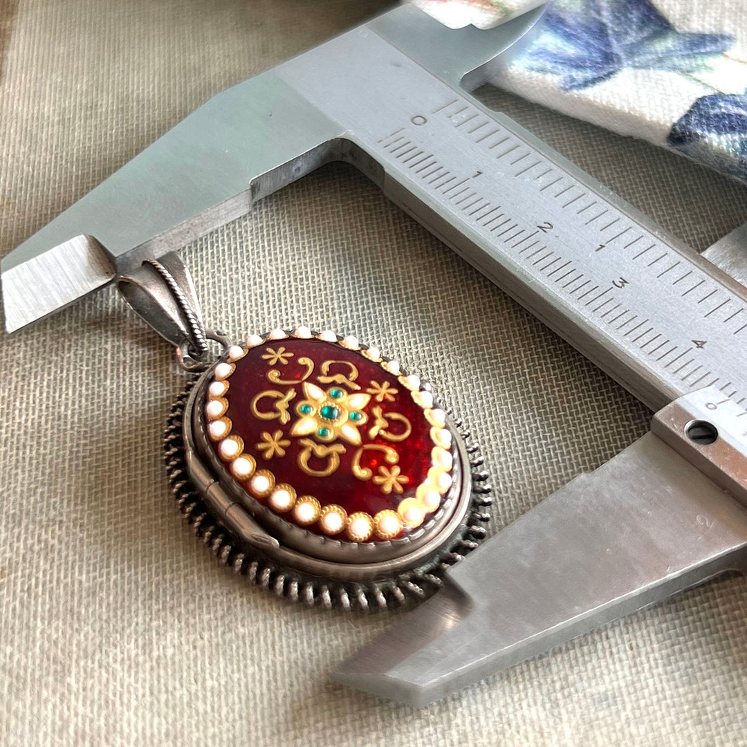 Antique French Silver & Enamel Oval Locket c.1870