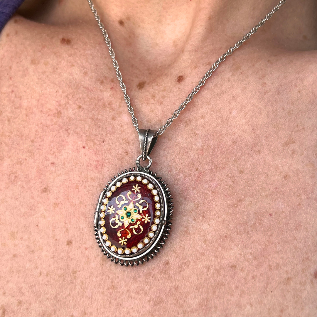 Antique French Silver & Enamel Oval Locket c.1870