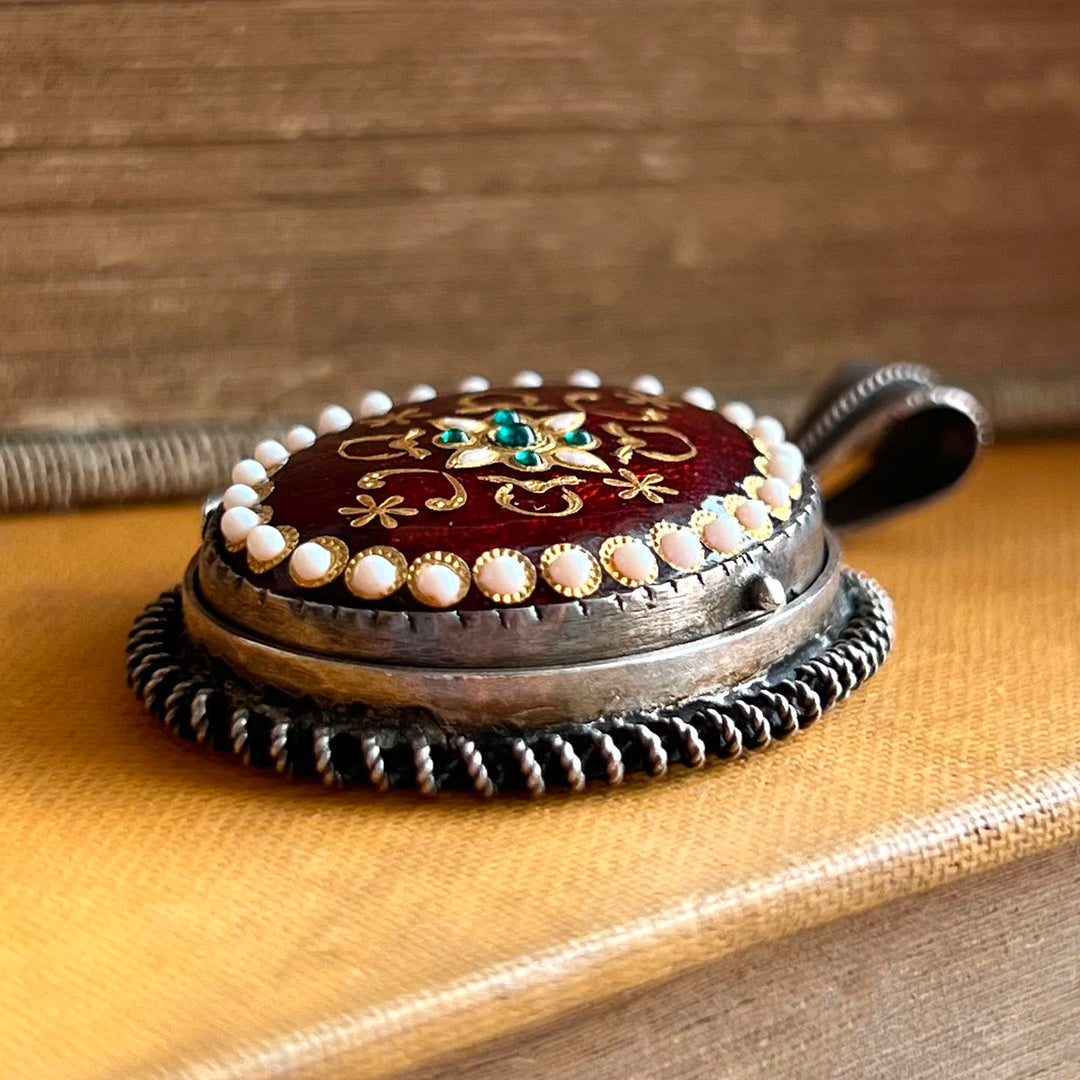 Antique French Silver & Enamel Oval Locket c.1870