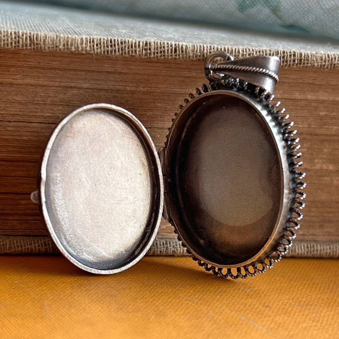 Antique French Silver & Enamel Oval Locket c.1870